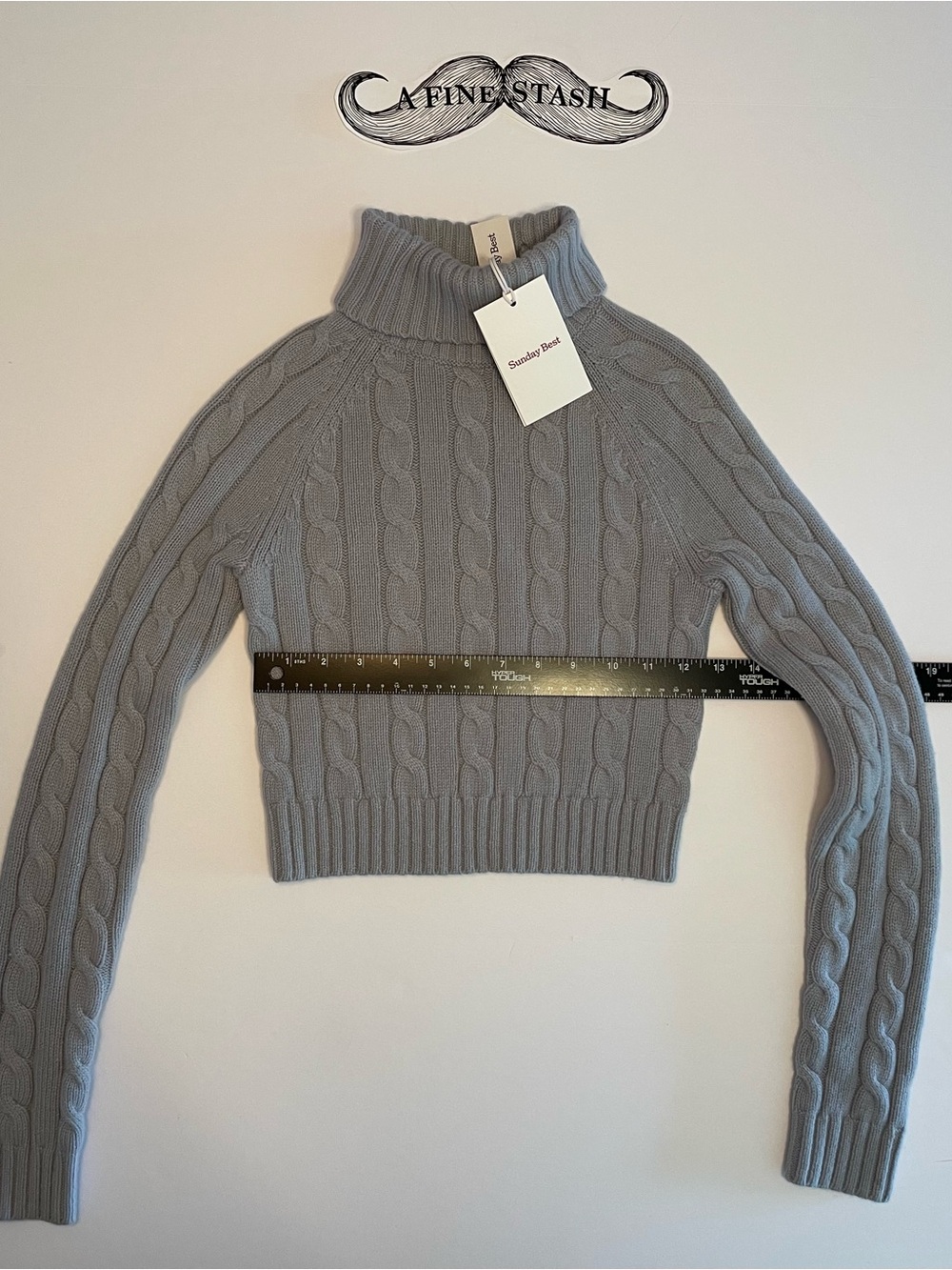 Sunday Best Pale Gray Cable Knit Cropped Turtleneck Sweater